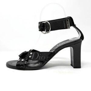Vintage Dior Galliano Y2K Logo Strap Heels Black Sandals 38.5